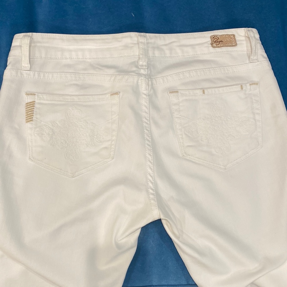 Paige Benedict Canyon white denim embroidered pockets bootcut stretch 29 x 34